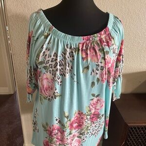 Floral Print Women's Top - Blue and Pink